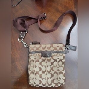Coach Signature Tan and Brown Messenger Bag